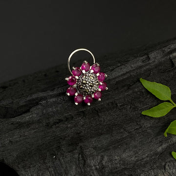 Ruby Bloomed Flower Nose Pin